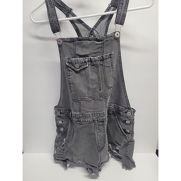 No Boundaries Overalls‎ Womens XL (15-17) Black Short Denim Pockets Adjustable - Picture 1 of 15